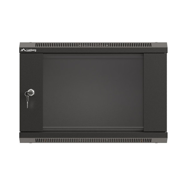 Lanberg WF03-5306-10B 19" 6U SZÉL:540mm MÉLY:350mm MAG:370mm lapraszerelt üvegajtós fekete fali rack szekrény - Image 5