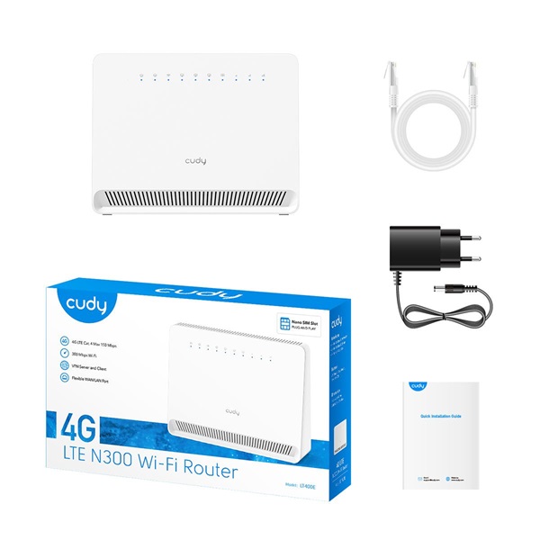 CUDY LT400E egysávos N300 WIFI 4G LTE CAT4, nanoSIM, belső antennás fehér Router - Image 5