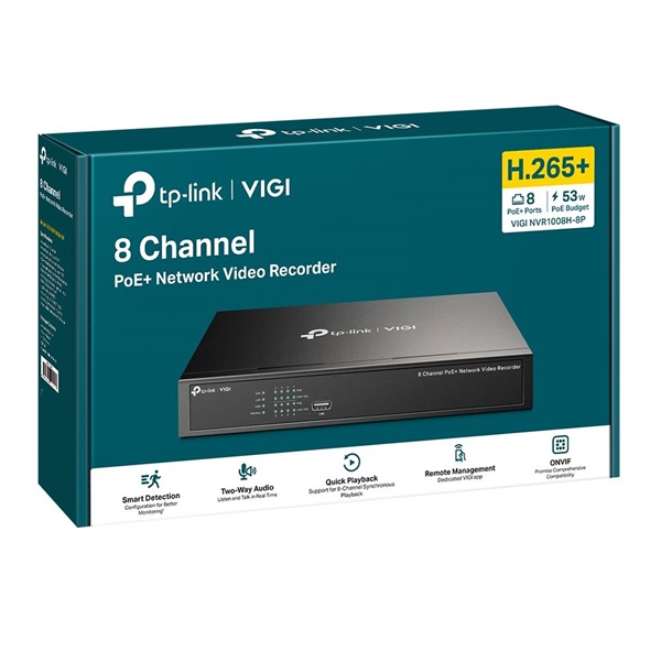 TP-Link VIGI NVR1008H-8P /8 csatorna/H265+/80Mbps rögzítés/1x SATA/8x PoE+ (53W) hálózati rögzítő (NVR) - Image 3