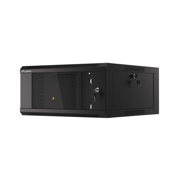 Lanberg WFFA-5604-10B 19" 4U SZÉL:570mm MÉLY:600mm MAG:277mm lapraszerelt üvegajtós fekete fali rack szekrény - Image 3