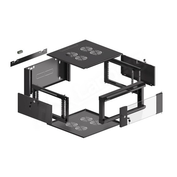 Lanberg WFFA-5604-10B 19" 4U SZÉL:570mm MÉLY:600mm MAG:277mm lapraszerelt üvegajtós fekete fali rack szekrény - Image 14