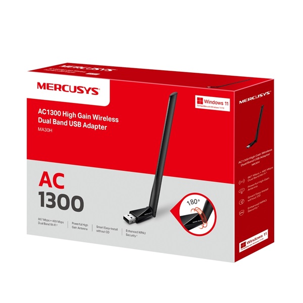 Mercusys MA30H AC1300 nagy teljesítményű vezeték nélküli kétsávos hálózati fekete USB adapter R - Image 7