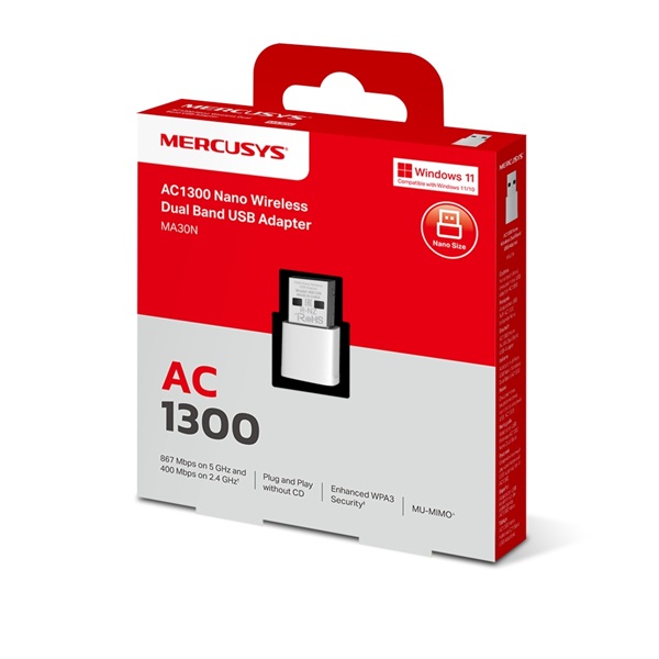 Mercusys MA30N AC1300 nano vezeték nélküli kétsávos fehér USB adapter R - Image 8