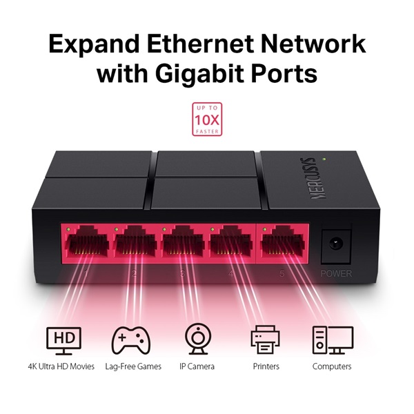 Mercusys MS105G 5 portos 10/100/1000Mbps nem menedzselhető fekete asztali switch R - Image 3