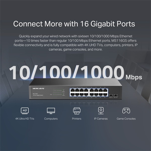 Mercusys MS116GS 16 portos Gigabit rackbe szerelhető fekete asztali switch R - Image 5