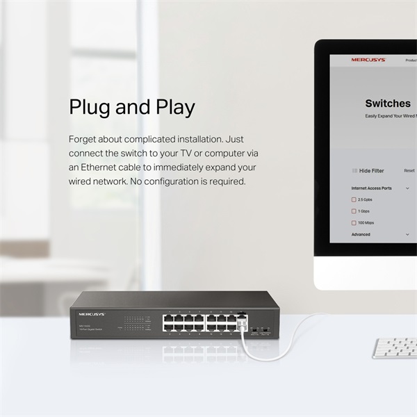 Mercusys MS116GS 16 portos Gigabit rackbe szerelhető fekete asztali switch R - Image 7