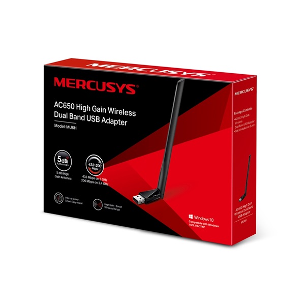 Mercusys MU6H AC650 High Gain vezeték nélküli Dual Band fekete USB adapter R - Image 5