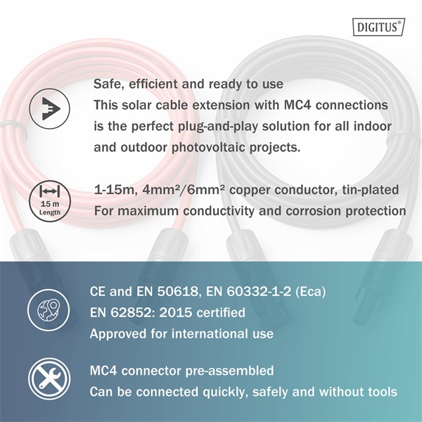 DIGITUS Solar 4mm 1500V DC XLPO napelemes kültéri kábelhosszabbító MC4 csatlakozóval 5m - Image 4