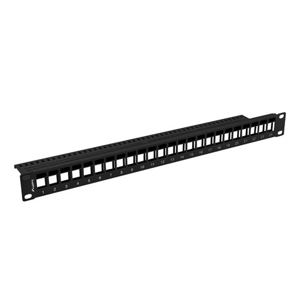 Lanberg PPKS-1024-B 19" 1U üres fekete patch panel 24 db Keystone jack fogadására, kábeltartóval - Image 2