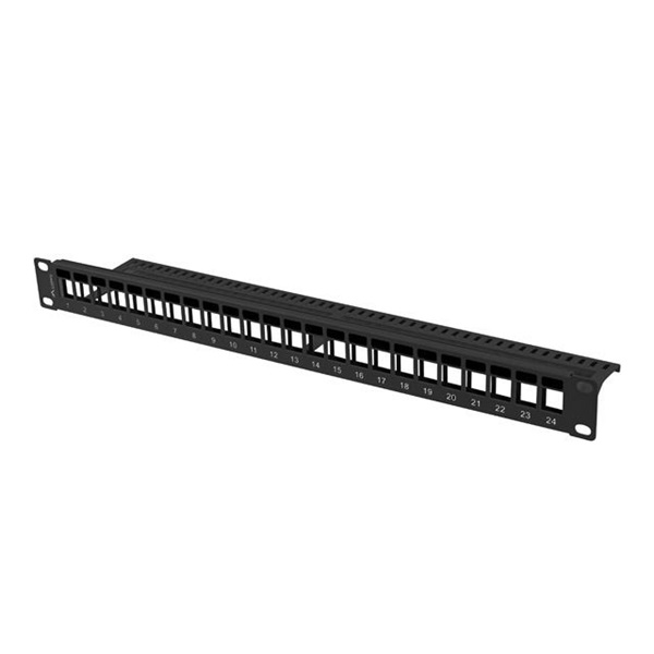 Lanberg PPKS-1024-B 19" 1U üres fekete patch panel 24 db Keystone jack fogadására, kábeltartóval - Image 3