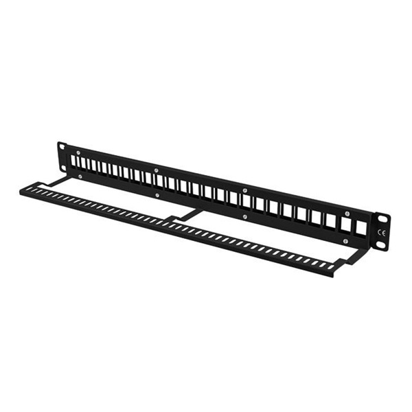 Lanberg PPKS-1024-B 19" 1U üres fekete patch panel 24 db Keystone jack fogadására, kábeltartóval - Image 4
