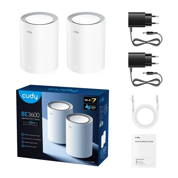CUDY M3600(2-Pack) kétsávos BE3600 WIFI 7, Gigabit, fehér Mesh Router (2db-os szett) - Image 4