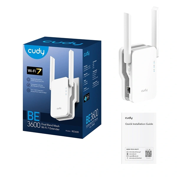 CUDY RE3600 beltéri kétsávos BE3600 WIFI 7, Gigabit LAN, fehér Mesh Range extender, jelerősítő/hatótávnövelő - Image 5