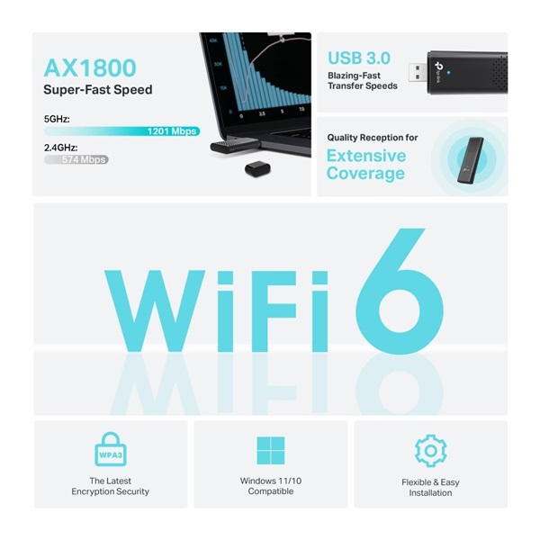 TP-Link Archer TX20U AX1800 kétsávos vezeték nélküli Wi-Fi 6 fekete USB adapter - Image 3