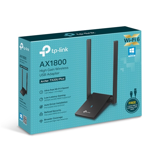 TP-Link Archer TX20U Plus AX1800 két antennás nagy teljesítményű vezeték nélküli fekete USB adapter - Image 6