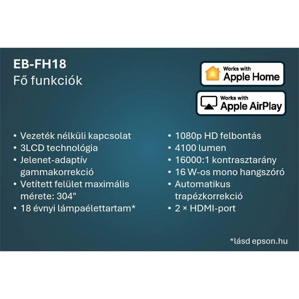 Epson EB-FH18 Full HD 4100AL HDMI/USB/WiFi/Apple AirPlay 2 3LCD projektor - Image 3